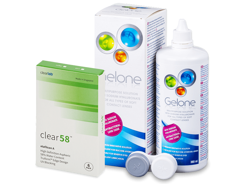 Clear 58 (6 linser) + Gelone Linsevæske 360 ml