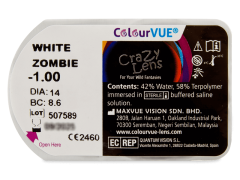 ColourVUE Crazy Lens - White Zombie - med styrke (2 linser)