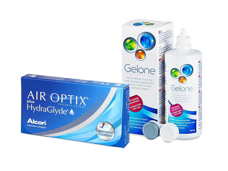 Air Optix plus HydraGlyde (6 linser) + Gelone Linsevæske 360 ml