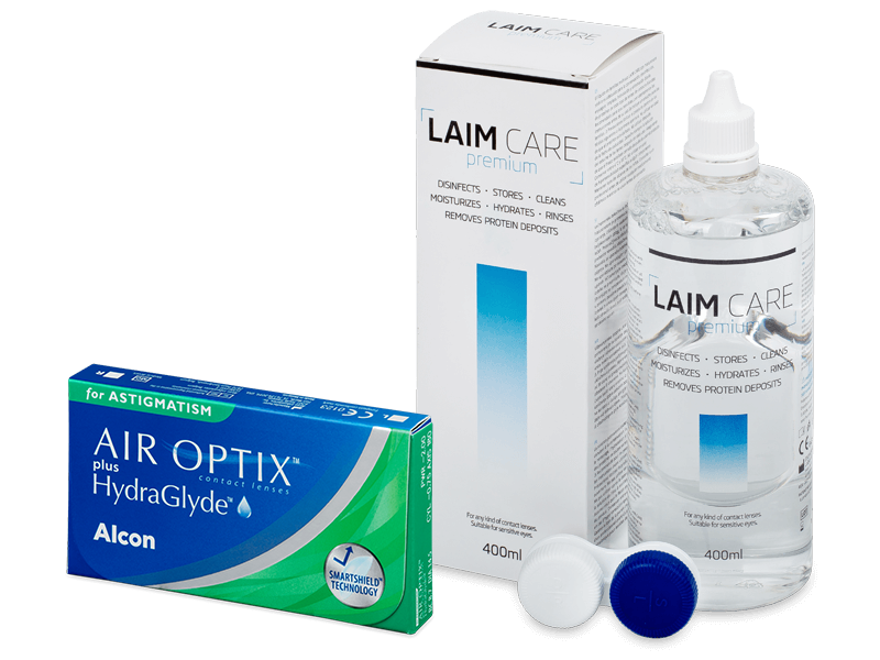 Air Optix plus HydraGlyde for Astigmatism (3 linser) + Laim-Care Linsevæske 400 ml