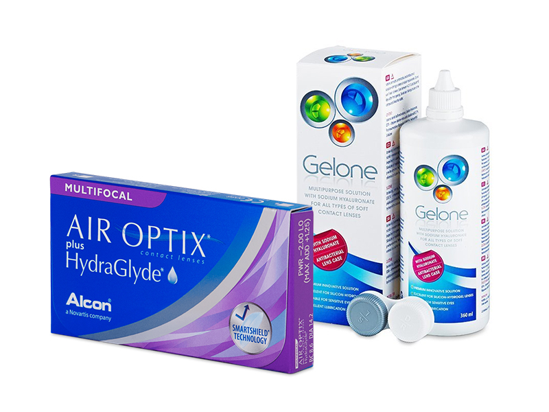 Air Optix plus HydraGlyde Multifocal (3 linser) + Gelone Linsevæske 360 ml