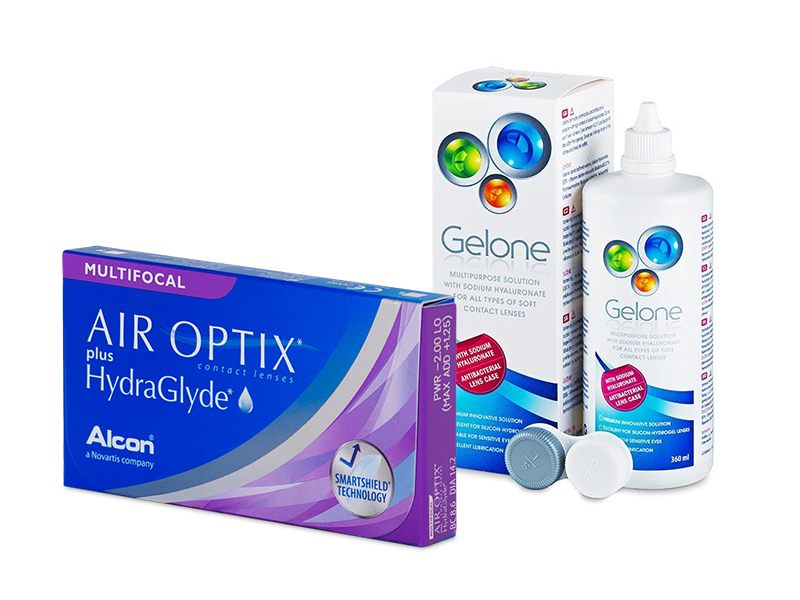 Air Optix plus HydraGlyde Multifocal (6 linser) + Gelone Linsevæske 360 ml