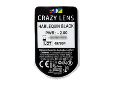 CRAZY LENS - Harlequin Black - endagslinser med styrke (2 linser)