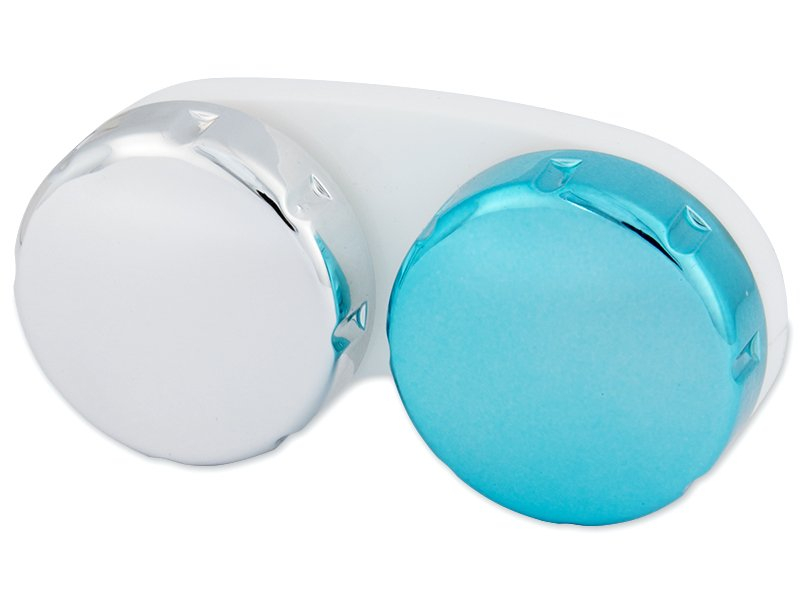 Kontaktlinseetui med spejlrefleks – blå/sølv 